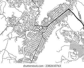 Vector city map of Villa Carlos Paz in Argentina with black roads isolated on a white background.