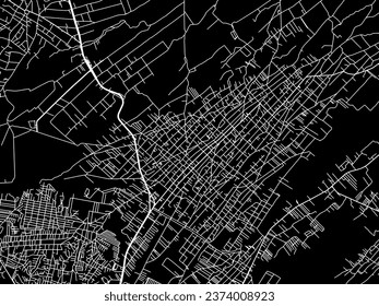 Vector city map of Villa Vicente Guerrero in Mexico with white roads isolated on a black background.