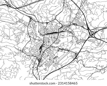 Stadtplan von Villach in Österreich mit schwarzen Straßen einzeln auf weißem Hintergrund.