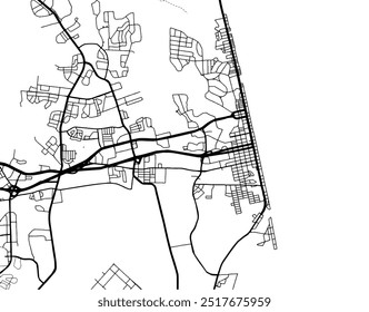 Mapa da cidade de Virginia Beach Virginia nos Estados Unidos da América com estradas pretas isoladas sobre um fundo branco.