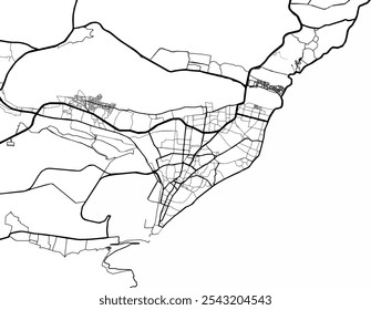 Mapa vetorial de Visakhapatnam, na República da Índia, com estradas pretas isoladas sobre um fundo branco.