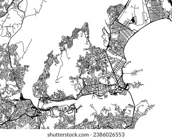 Vector city map of Vitoria in Brazil with black roads isolated on a white background.