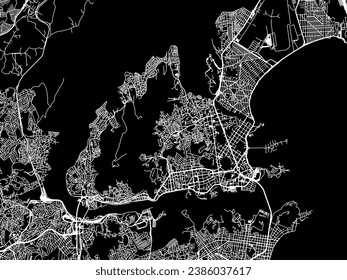 Vector city map of Vitoria in Brazil with white roads isolated on a black background.