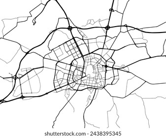 Vector city map of Vitoria in Spain with black roads isolated on a white background.