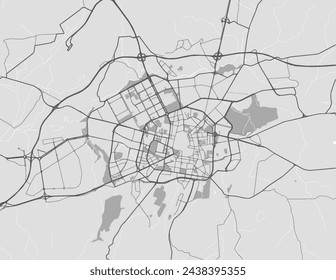 Vector city map of Vitoria in Spain with black roads isolated on a grey background.