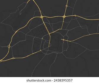 Vector city map of Vitoria in Spain with yellow roads isolated on a brown background.