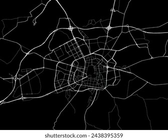 Vector city map of Vitoria in Spain with white roads isolated on a black background.