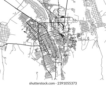 Vector city map of Vladikavkaz in the Russian Federation with black roads isolated on a white background.