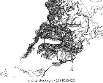 Vector city map of Vladivostok in the Russian Federation with black roads isolated on a white background.