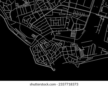 Vector city map of Vlissingen Centrum in the Netherlands with white roads isolated on a black background.