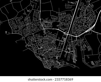 Stadtplan von Vlissingen in den Niederlanden mit weißen Straßen einzeln auf schwarzem Hintergrund.