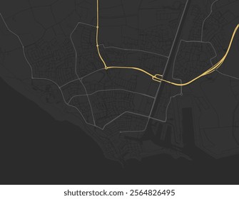 Vector city map of Vlissingen in the Netherlands with yellow roads isolated on a brown background.