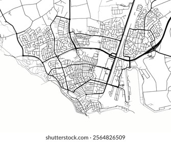 Vector city map of Vlissingen in the Netherlands with black roads isolated on a white background.