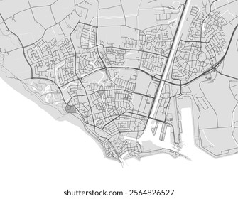 Vector city map of Vlissingen in the Netherlands with black roads isolated on a grey background.