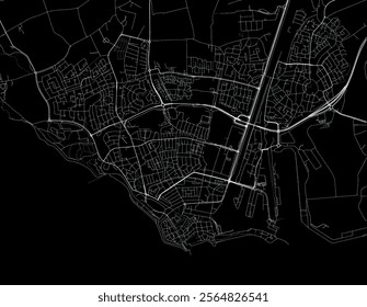 Vector city map of Vlissingen in the Netherlands with white roads isolated on a black background.