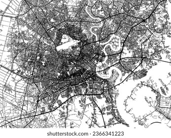 Vector city map of VNM Ho Chi Minh City in Vietnam with black roads isolated on a white background.