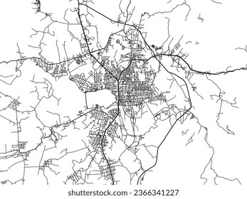 Image vectorielle carte de la ville de VNM Kon Tum au Vietnam avec routes noires isolées sur fond blanc.