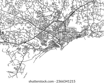 Vector city map of VNM Phan Thiet in Vietnam with black roads isolated on a white background.