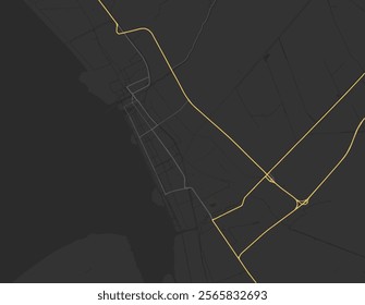 Vector city map of VNM Rach Gia in Vietnam with yellow roads isolated on a brown background.