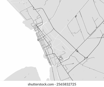 Vector city map of VNM Rach Gia in Vietnam with black roads isolated on a grey background.