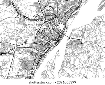 Mapa vectorial de Volgogrado en la Federación Rusa con carreteras negras aisladas en un fondo blanco.