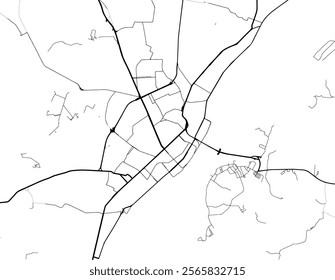 Vector city map of Volgograd in the Russian Federation with black roads isolated on a white background.