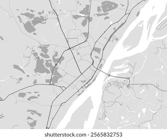 Vector city map of Volgograd in the Russian Federation with black roads isolated on a grey background.