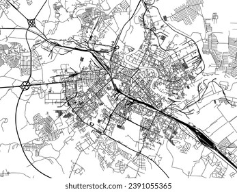 Vector city map of Vologda in the Russian Federation with black roads isolated on a white background.