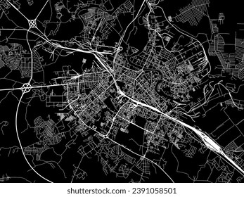 Mapa vectorial de Vologda en la Federación Rusa con caminos blancos aislados en un fondo negro.