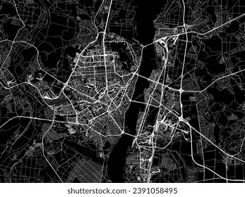 Vector city map of Voronezh in the Russian Federation with white roads isolated on a black background.