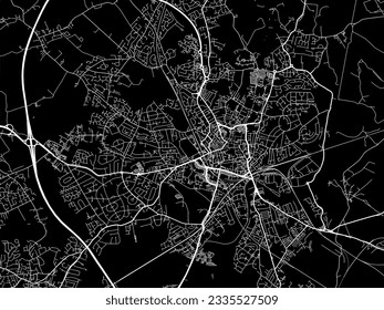 Vector city map of Wakefield in the United Kingdom with white roads isolated on a black background.