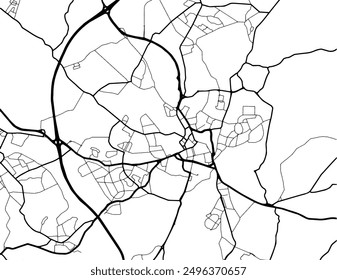 Vector city map of Wakefield in the United Kingdom with black roads isolated on a white background.