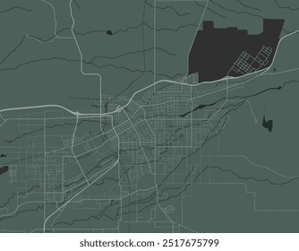 Mapa da cidade de Walla Walla Washington nos Estados Unidos da América com estradas brancas isoladas sobre um fundo verde.