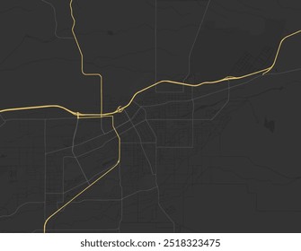 Mapa da cidade de Walla Walla Washington nos Estados Unidos da América com estradas amarelas isoladas sobre um fundo marrom.