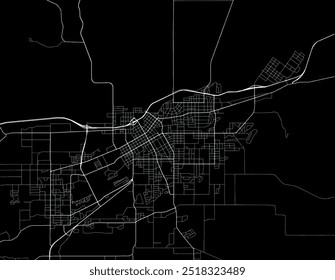 Mapa da cidade vetor de Walla Walla Washington nos Estados Unidos da América com estradas brancas isoladas sobre um fundo preto.