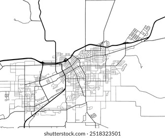 Mapa da cidade de Walla Walla Washington nos Estados Unidos da América com estradas pretas isoladas sobre um fundo branco.