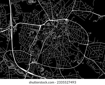 Vector city map of Walsall in the United Kingdom with white roads isolated on a black background.