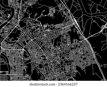 Vector city map of Wanju in the South Korea with white roads isolated on a black background.