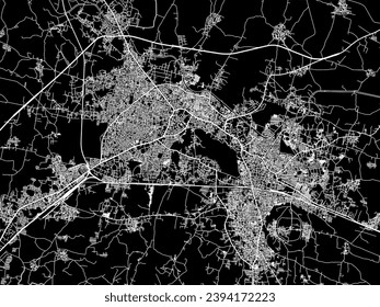 Vector city map of Warangal in the Republic of India with white roads isolated on a black background.