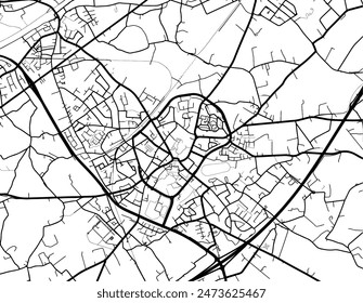 Vector city map of Waregem in Belgium with black roads isolated on a white background.