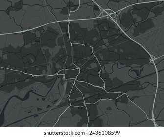 Vector mapa de la ciudad de Warrington en el Reino Unido con las carreteras blancas aisladas en un fondo gris.