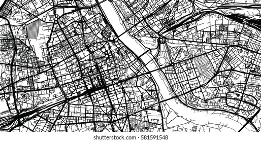 Vector city map of Warsaw, Poland