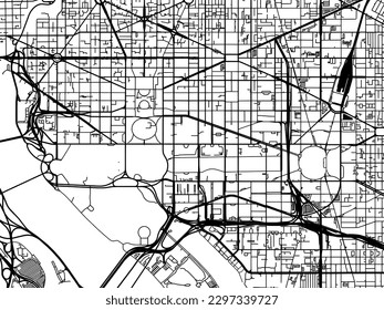 Vector city map of Washington Center District of Columbia in the United States of America with black roads isolated on a white background.