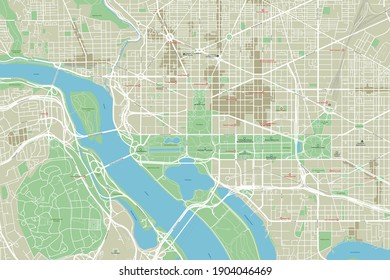 Vector city map of Washington, D.C. with well organized separated layers.