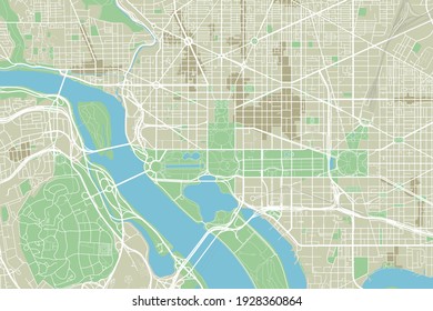 Vector city map of Washington, D.C. with well organized separated layers.