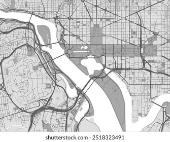 Mapa vetorial da cidade de Washington District of Columbia nos Estados Unidos da América com estradas pretas isoladas sobre um fundo cinza.