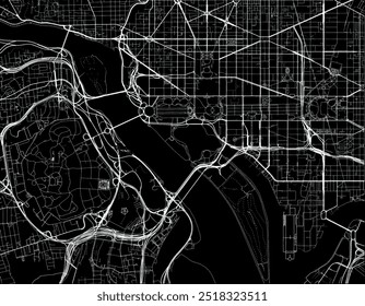 Mapa vetorial da cidade de Washington District of Columbia nos Estados Unidos da América com estradas brancas isoladas sobre um fundo preto.