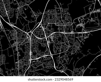 Stadtplan von Washington UK im Vereinigten Königreich mit weißen Straßen einzeln auf schwarzem Hintergrund.