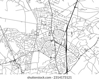 Mapa vectorial de Waterloo en Bélgica con carreteras negras aisladas en un fondo blanco.