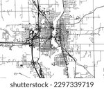 Vector city map of Wausau Wisconsin in the United States of America with black roads isolated on a white background.